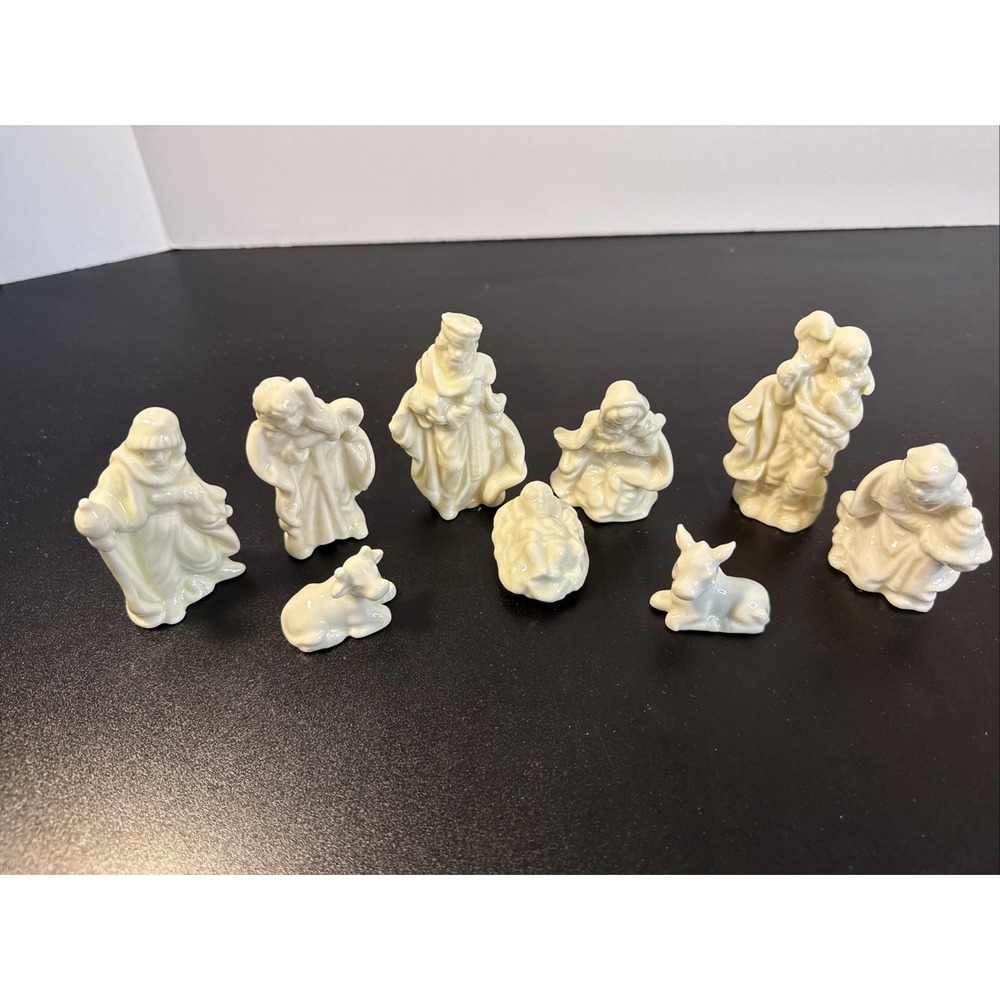 Nativity Figurines Cream Color  Porcelain 9 pc Total ‎ 2-3" Figurines Christmas